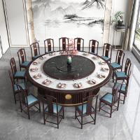 比象木业转盘餐桌 新中式酒店餐厅1.8/2米手动/电动岩板圆桌